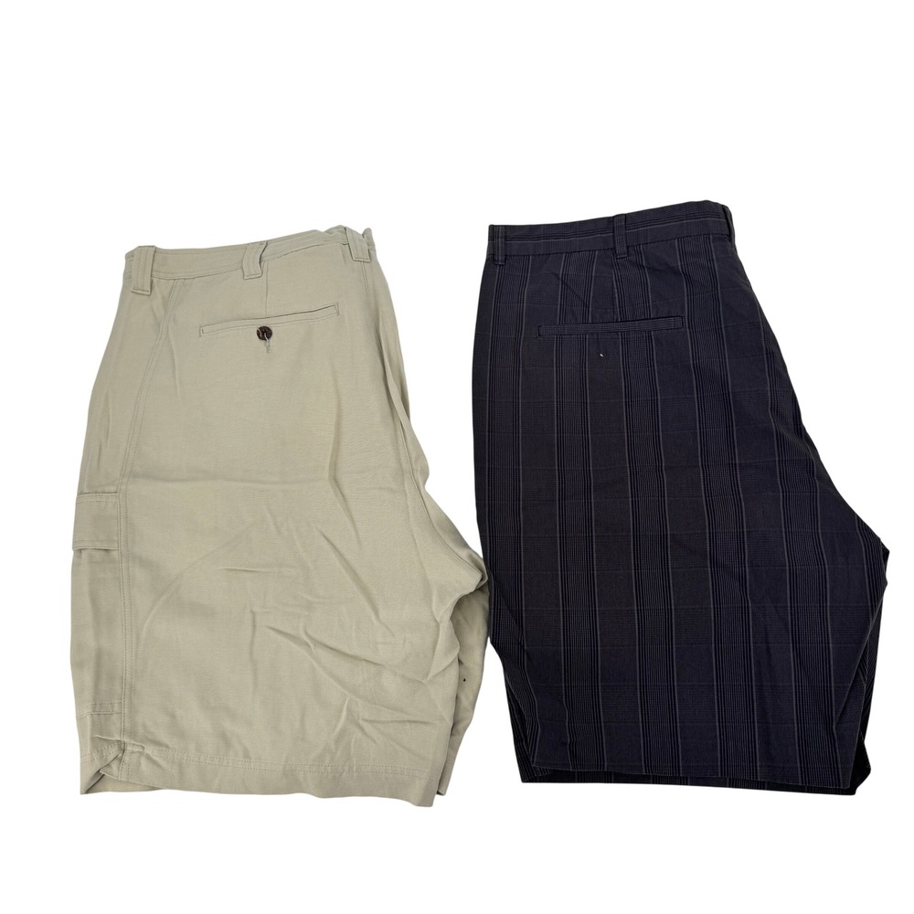 The‎ Foundry St Johns Bay Shorts Mens 44 Tan Grey Plaid Cargo Flat Front Bundle
